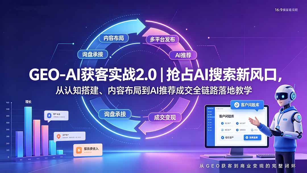 GEO-AI获客实战｜抢占AI搜索新风口，从认知搭建、内容布局到AI推荐成交全链路落地教学-问小徐资源库