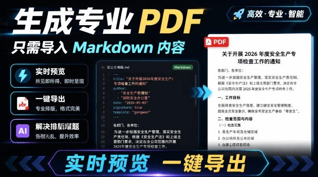 只需导入Markdown内容,实时预览一键导出专业PDF!轻松解决AI生成内容排版问题Presto-问小徐资源库
