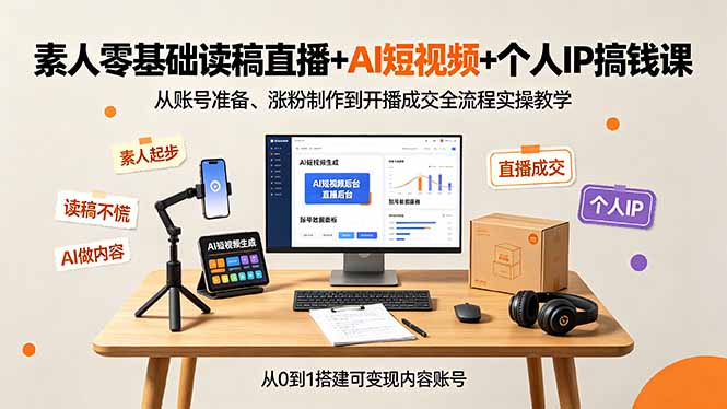 素人零基础读稿直播+AI短视频+个人IP搞钱课，从账号准备、涨粉制作到开播成交全流程实操教学-问小徐资源库