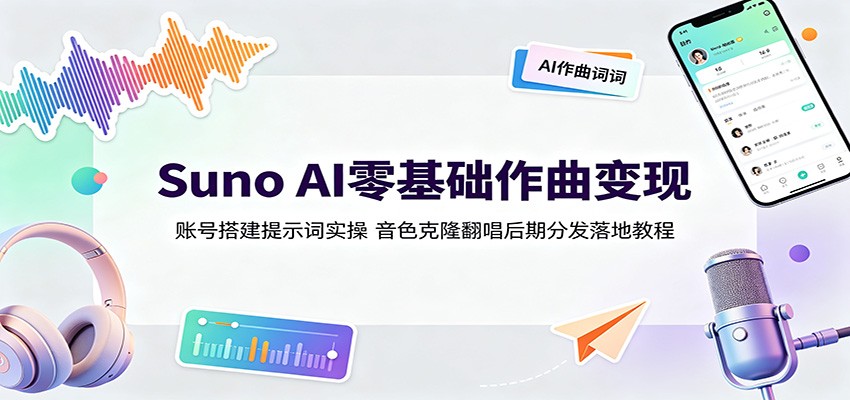Suno AI零基础作曲变现：账号搭建提示词实操，音色克隆翻唱后期分发落地教程-问小徐资源库