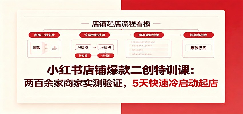 小红书店铺爆款二创特训课:两百余家商家实测验证,5天快速冷启动起店-问小徐资源库
