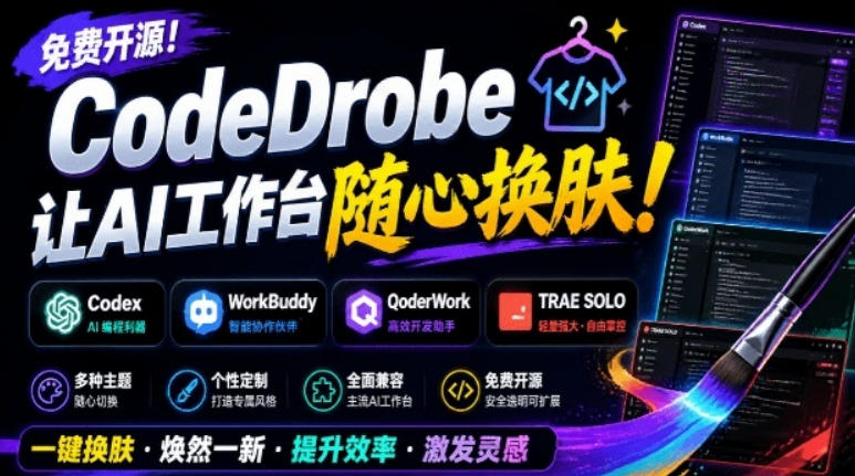 免费开源的CodeDrobe,让AI工作台随心换肤,支持Codex、WorkBuddy等,免费且本地运行!-问小徐资源库