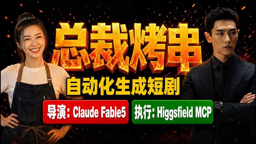 《总裁烤串》真人短剧全自动诞生!Claude Fable5 当导演,Higgsfield MCP 执行!-问小徐资源库