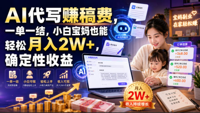 AI代写賺稿费,一单一结,小白宝妈也能轻松月入2W+,确定性收益【揭秘】-问小徐资源库