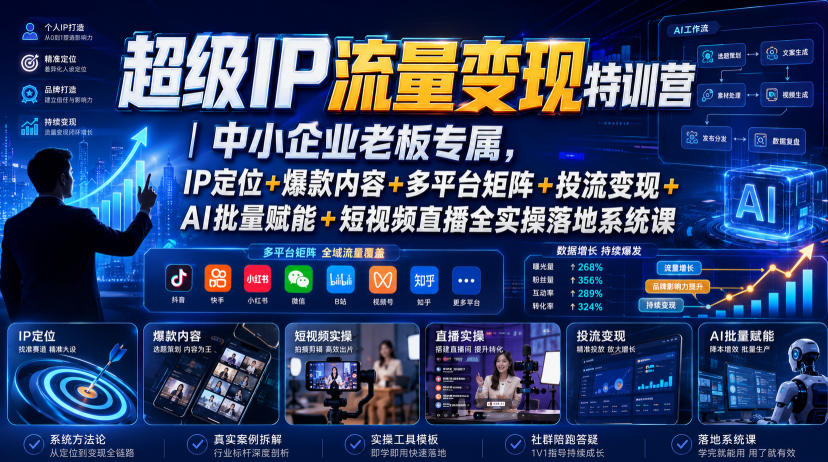 超级IP流量变现特训营｜中小企业老板专属，IP定位+爆款内容+多平台矩阵+投流变现+AI批量赋能+短视频直播全实操落地系统课-问小徐资源库