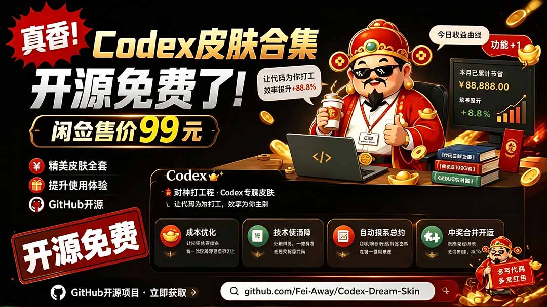 闲鱼售卖99元的Codex皮肤包,GitHub 免费开源了!让你的codex变成精美界面 Codex Dream Skin-问小徐资源库