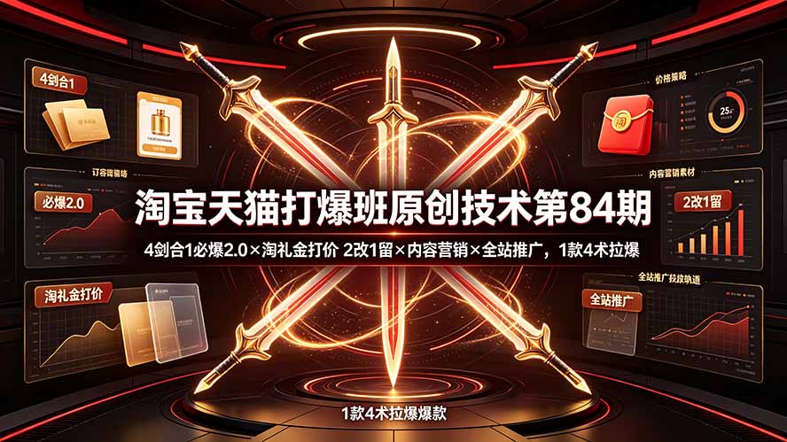 淘宝天猫打爆班原创技术第84期：4剑合1必爆2.0×淘礼金打价×2改1留×内容营销×全站推广，1款4术拉爆-问小徐资源库