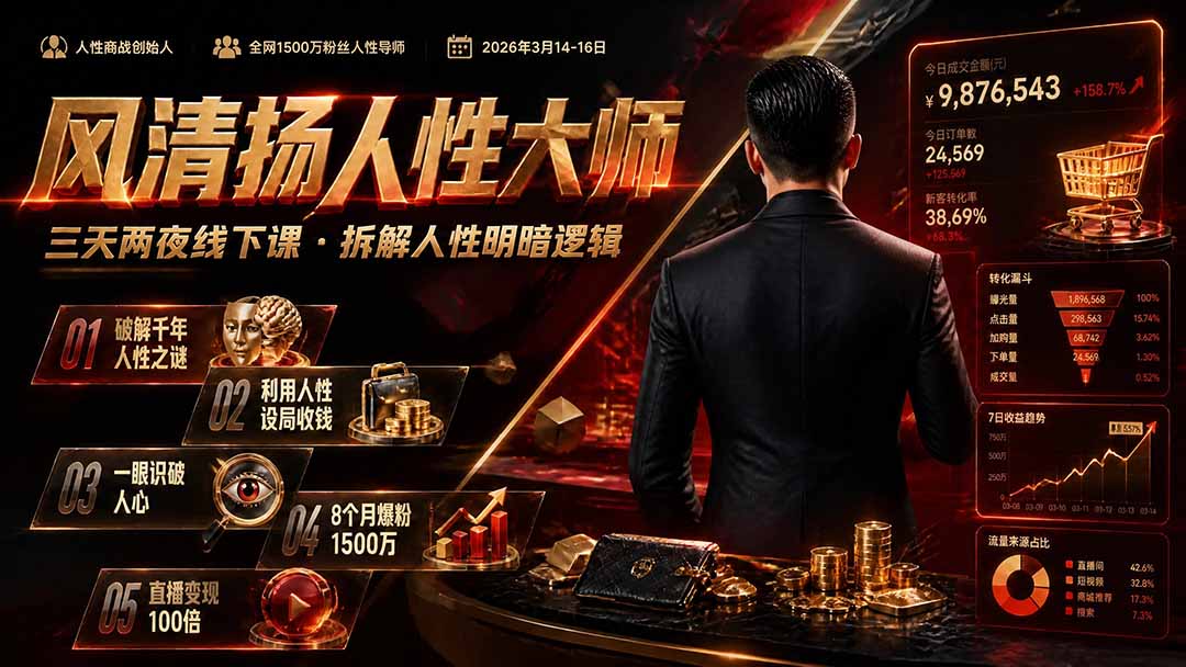 风清扬人性大师-三天两夜3月14-16线下课2026年|拆解人性明暗逻辑,识人避坑,千万粉涨粉+直播百倍变现实战教学-问小徐资源库