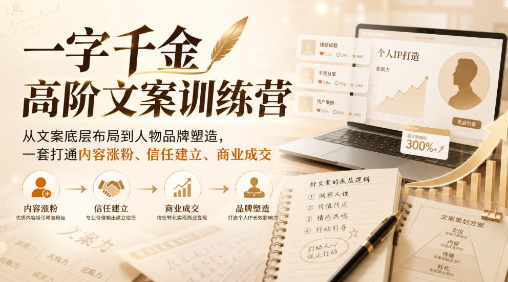 一字千金高阶文案训练营，从文案底层布局到人物品牌塑造，一套打通内容涨粉、信任建立、商业成交-问小徐资源库