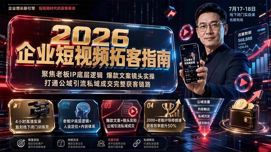 2026企业短视频拓客指南:聚焦老板IP底层逻辑,爆款文案镜头实操,打通公域引流私域成交完整获客链路-问小徐资源库