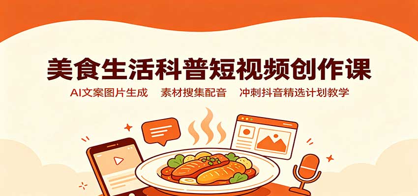 美食生活科普短视频创作课：AI文案图片生成，素材搜集配音，冲刺抖音精选计划教学-问小徐资源库
