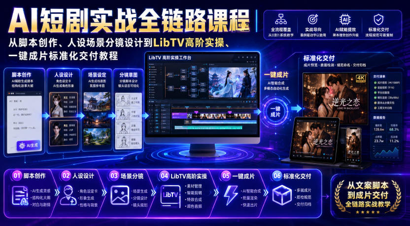 AI短剧实战全链路课程｜从脚本创作、人设场景分镜设计到LibTV高阶实操、一键成片标准化交付教程-问小徐资源库