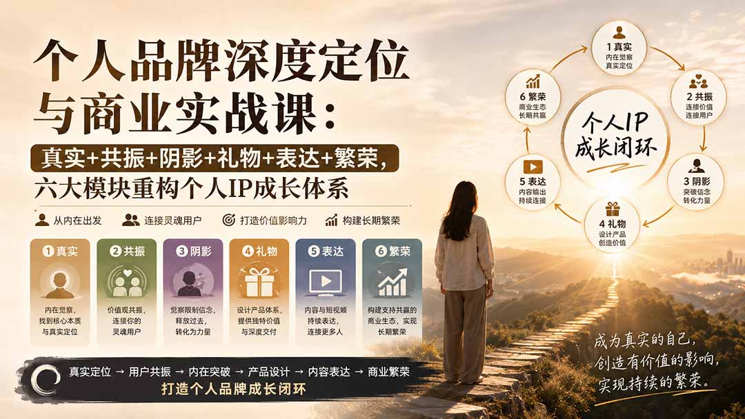 个人品牌深度定位与商业实战课:真实+共振+阴影+礼物+表达+繁荣,六大模块重构个人IP成长体系-问小徐资源库