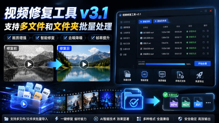 视频修复工具v3.1，支持多文件和文件夹批量处理-问小徐资源库