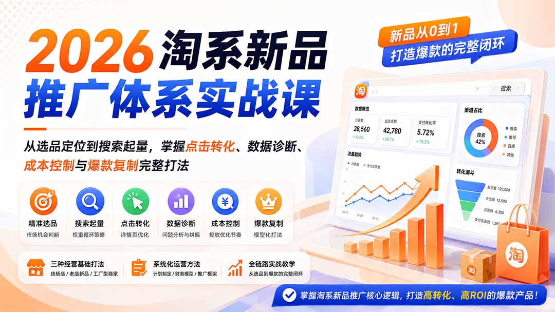 2026淘系新品推广体系实战课：从选品定位到搜索起量，掌握点击转化、数据诊断、成本控制与爆款复制完整打法-问小徐资源库