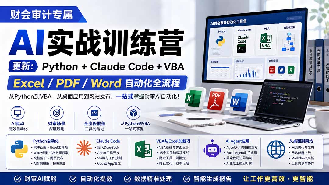 财会审计专属 AI实战训练营：Python+Claude Code+VBA，Excel/PDF/Word自动化全流程 (更新-问小徐资源库