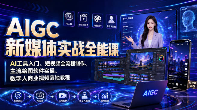 AIGC新媒体实战全能课｜AI工具入门、短视频全流程制作、主流绘图软件实操、数字人商业视频落地教程-问小徐资源库