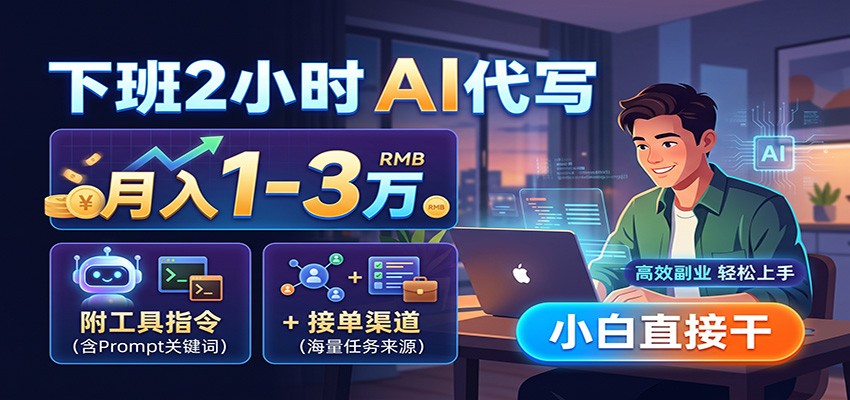 下班2小时AI代写，月入1-3万，附工具指令+接单渠道，小白直接干-问小徐资源库