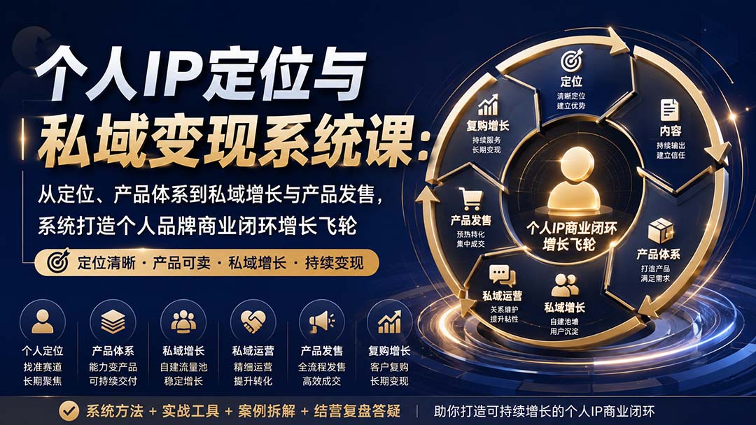 个人IP定位与私域变现系统课:从定位、产品体系到私域增长与产品发售,系统打造个人品牌商业闭环增长飞轮-问小徐资源库