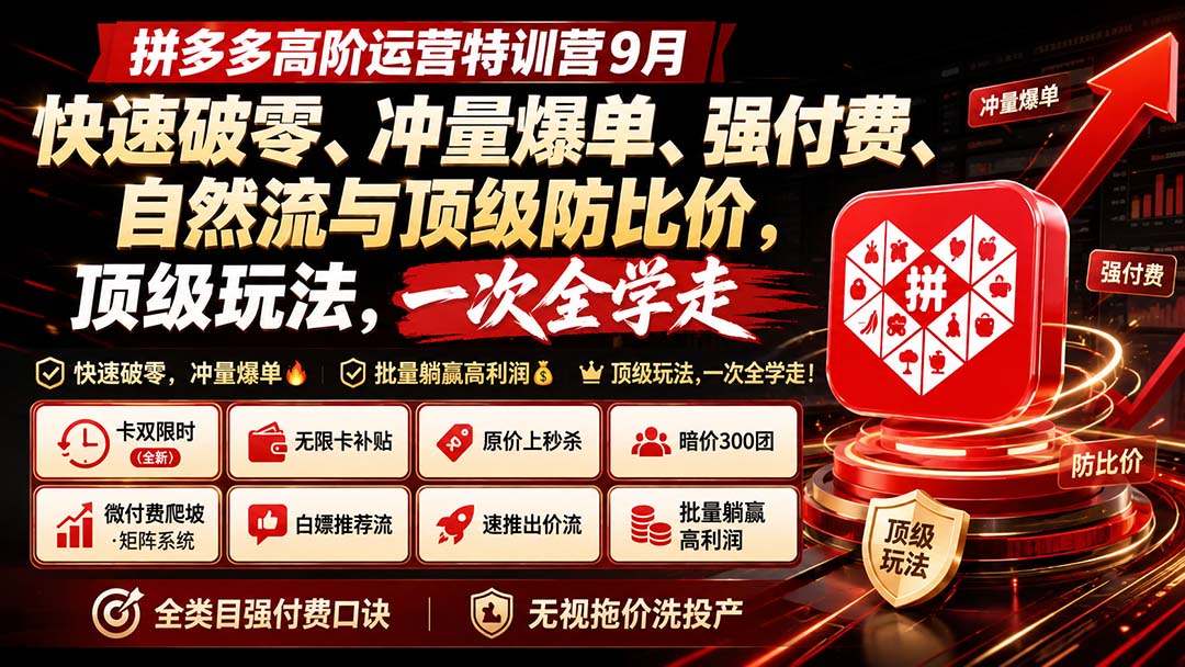拼多多高阶运营特训营9月:快速破零、冲量爆单、强付费、自然流与顶级防比价, 顶级玩法,一次全学走-问小徐资源库