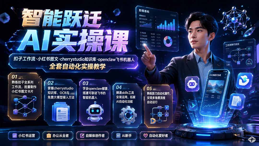 智能跃迁 AI实操课｜扣子工作流小红书图文搭建，cherrystudio知识库openclaw飞书机器人全套自动化实操教学-问小徐资源库