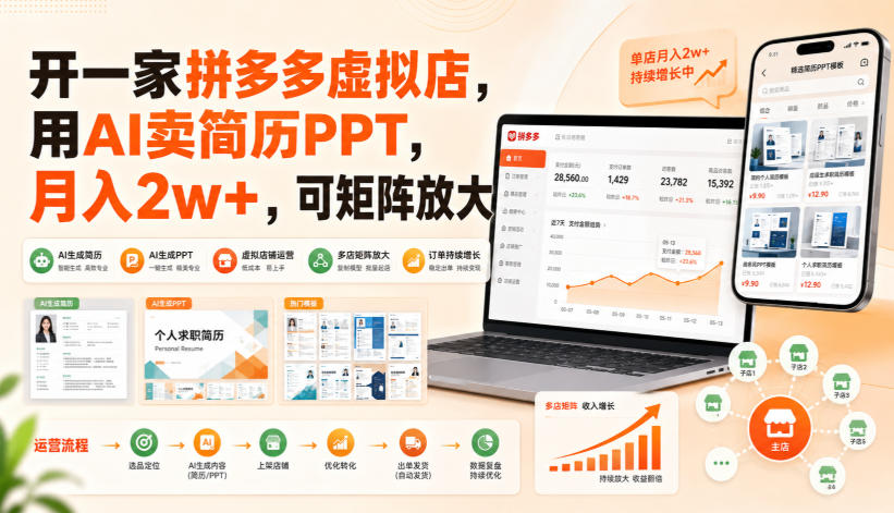 开一家拼多多虚拟店,用AI卖简历PPT,月入2w+,可矩阵放大【揭秘】-问小徐资源库
