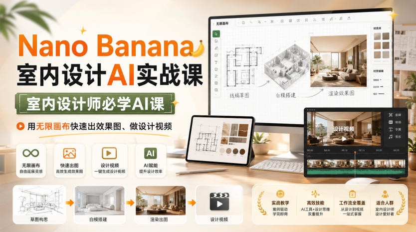 Nano Banana室内设计AI实战课，室内设计师必学AI课，用无限画布快速出效果图、做设计视频-问小徐资源库