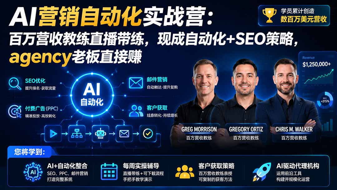 AI营销自动化实战营：百万营收教练直播带练，现成自动化+SEO策略，agency老板直接赚【原创双语字幕】-问小徐资源库