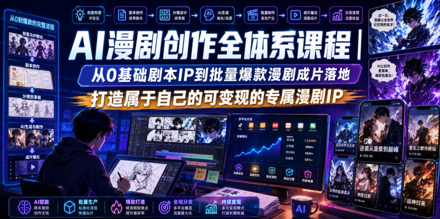 AI漫剧创作全体系课程｜从0基础剧本IP到批量爆款漫剧成片落地，打造属于自己的可变现的专属漫剧IP-问小徐资源库