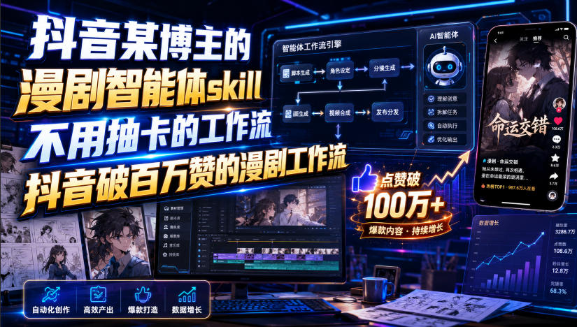 抖音某博主的漫剧智能体skill，不用抽卡的工作流，抖音破百万赞的漫剧工作流-问小徐资源库