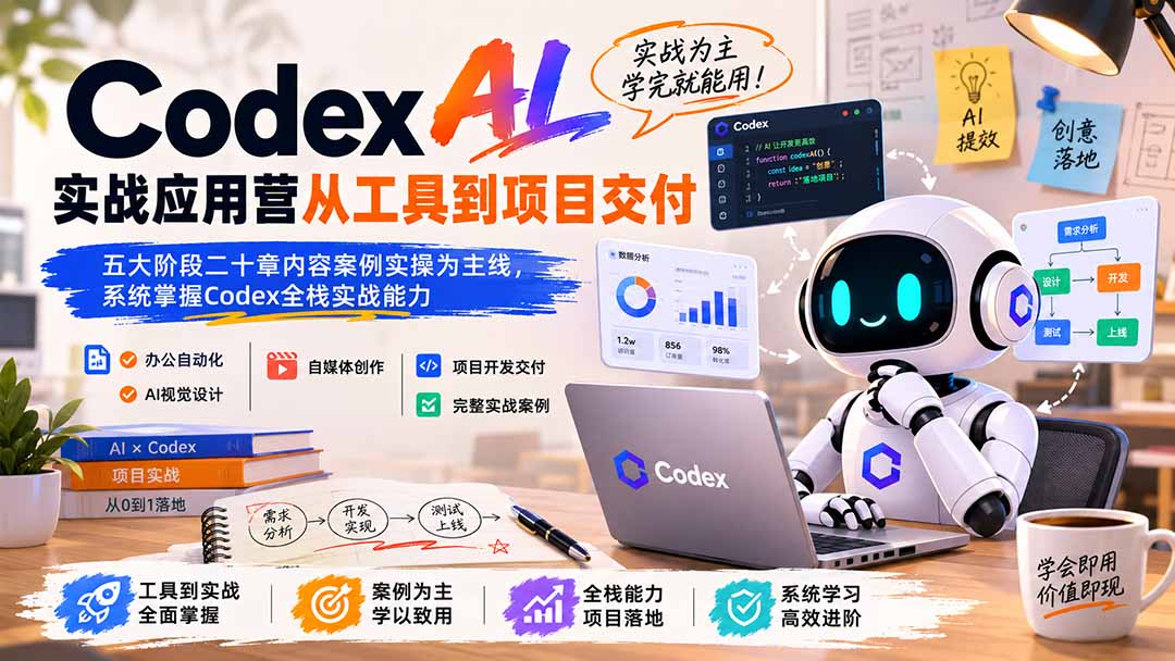 Codex AI实战应用营从工具到项目交付；五大阶段二十章内容案例实操为主线，系统掌握Codex全栈实战能力-问小徐资源库