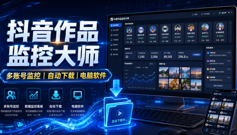 抖音作品监控大师，多账号监控丨自动下载丨电脑软件-问小徐资源库