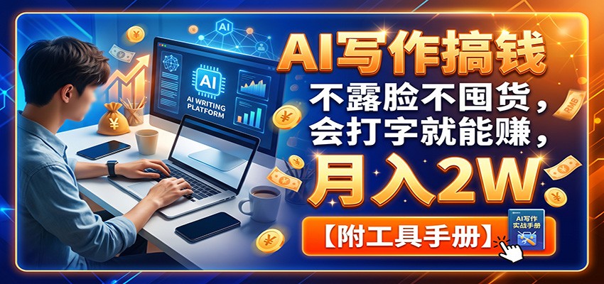 AI写作搞钱：不露脸不囤货，会打字就能赚，月入2W【附工具手册】-问小徐资源库