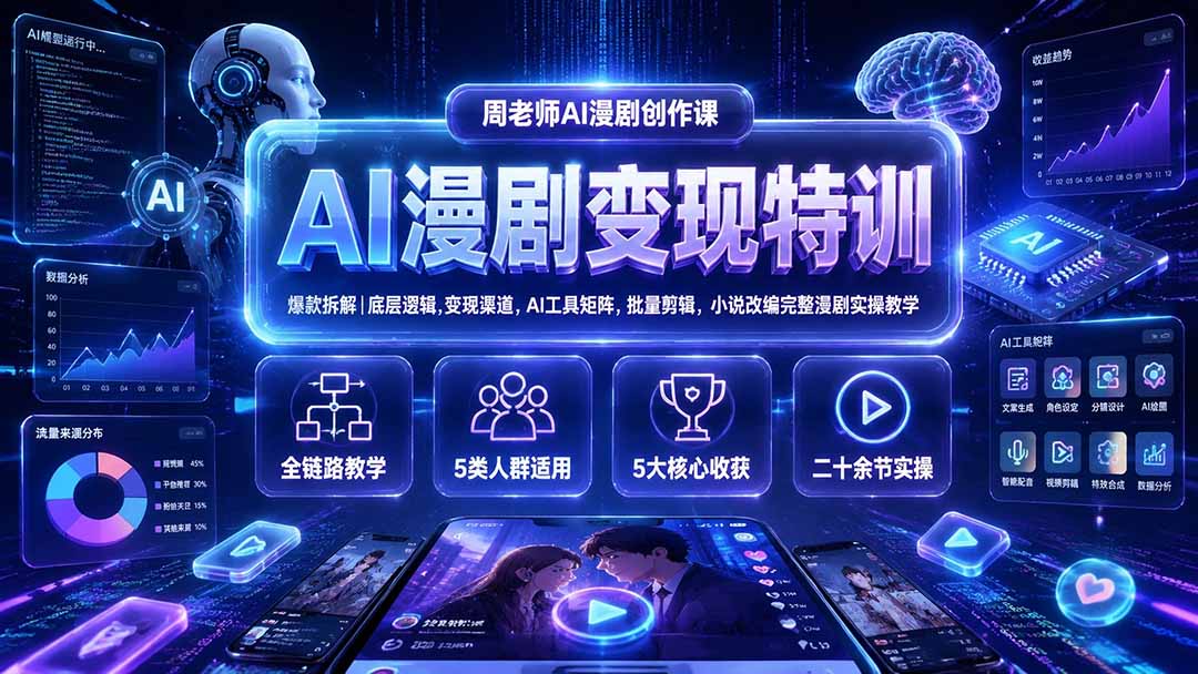 AI漫剧变现特训★爆款拆解｜底层逻辑，变现渠道，AI工具矩阵，批量剪辑，小说改编完整漫剧实操教学-问小徐资源库