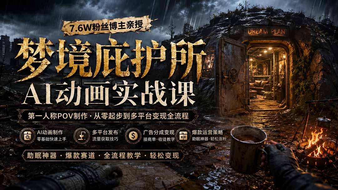 梦境庇护所AI动画实战课：7.6W粉丝博主亲授第一人称POV制作，从零起步到多平台发布变现全流程-问小徐资源库