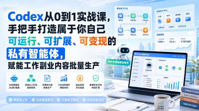 Codex从0到1实战课，手把手打造属于你自己可运行、可扩展、可变现的私有智能体，赋能工作副业内容批量生产-问小徐资源库