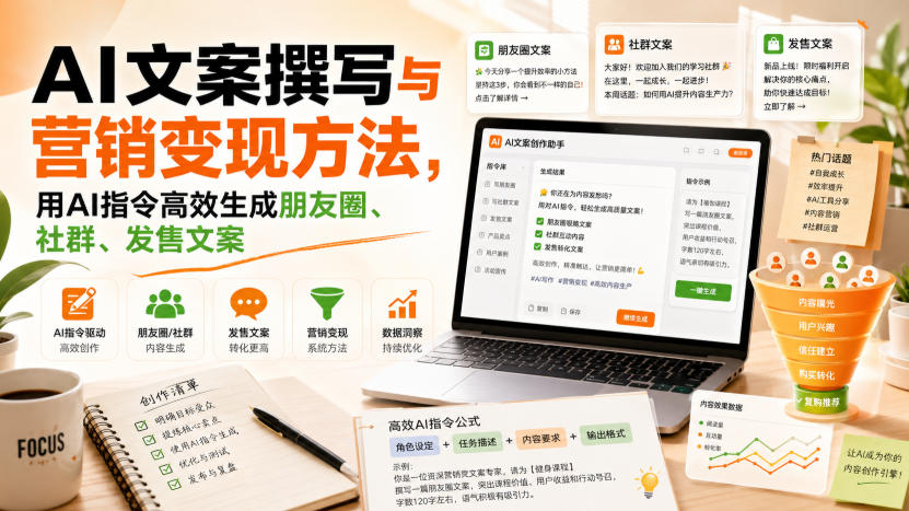 AI文案撰写与营销变现方法,用AI指令高效生成朋友圈、社群、发售文案-问小徐资源库