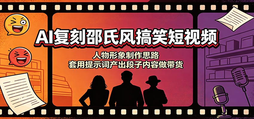 AI复刻邵氏风搞笑短视频：人物形象制作思路，套用提示词产出段子内容做带货-问小徐资源库