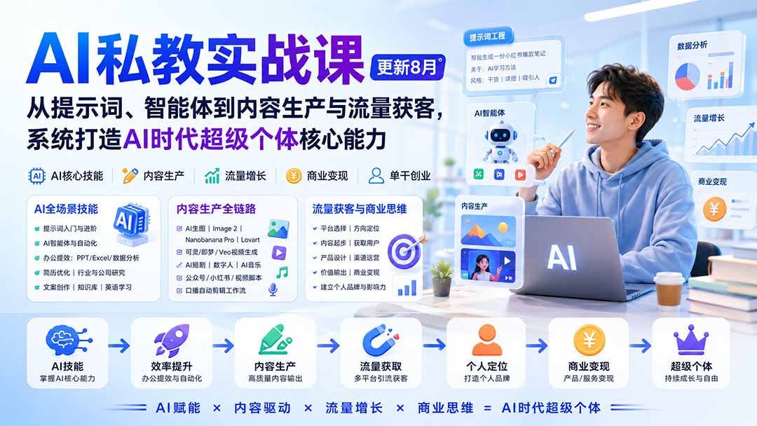 AI私教实战课-更新8月:从提示词、智能体到内容生产与流量获客,系统打造AI时代超级个体核心能力-问小徐资源库