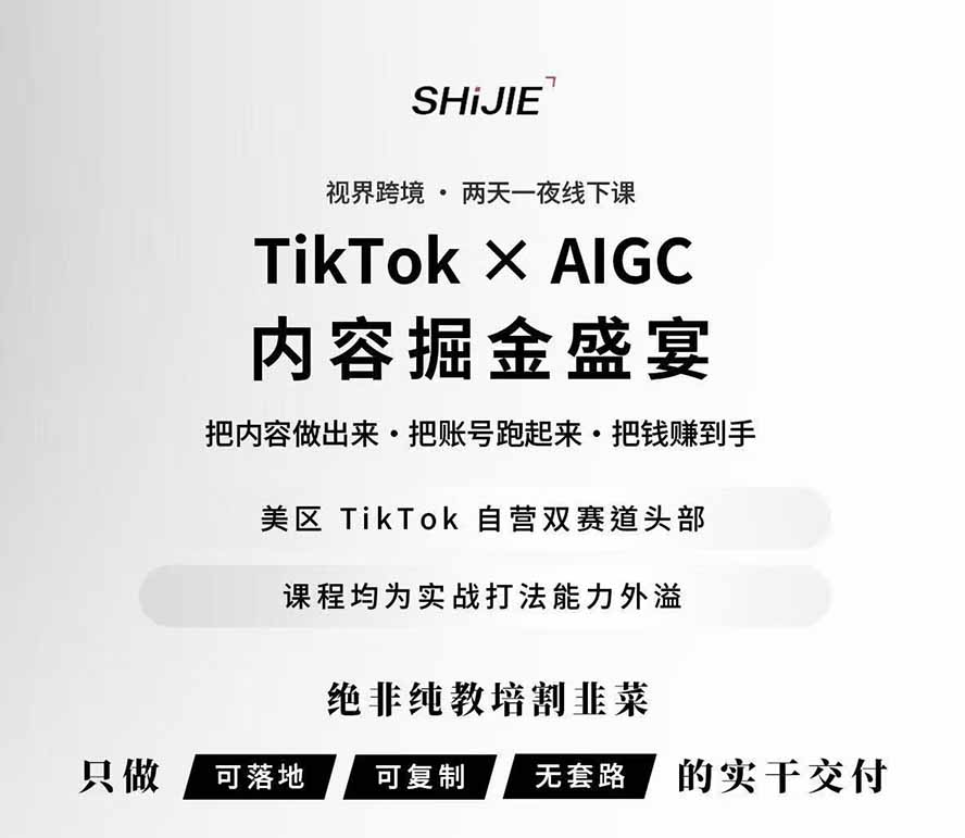 图片[1]-AIGC×TikTok美区短视频带货线下课；两天一夜完整回放，12小时高清视频收录头部操盘手全流程教学-问小徐资源库