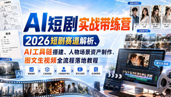 AI短剧实战带练营｜2026短剧赛道解析、AI工具链搭建、人物场景资产制作、图文生视频全流程落地教程-问小徐资源库