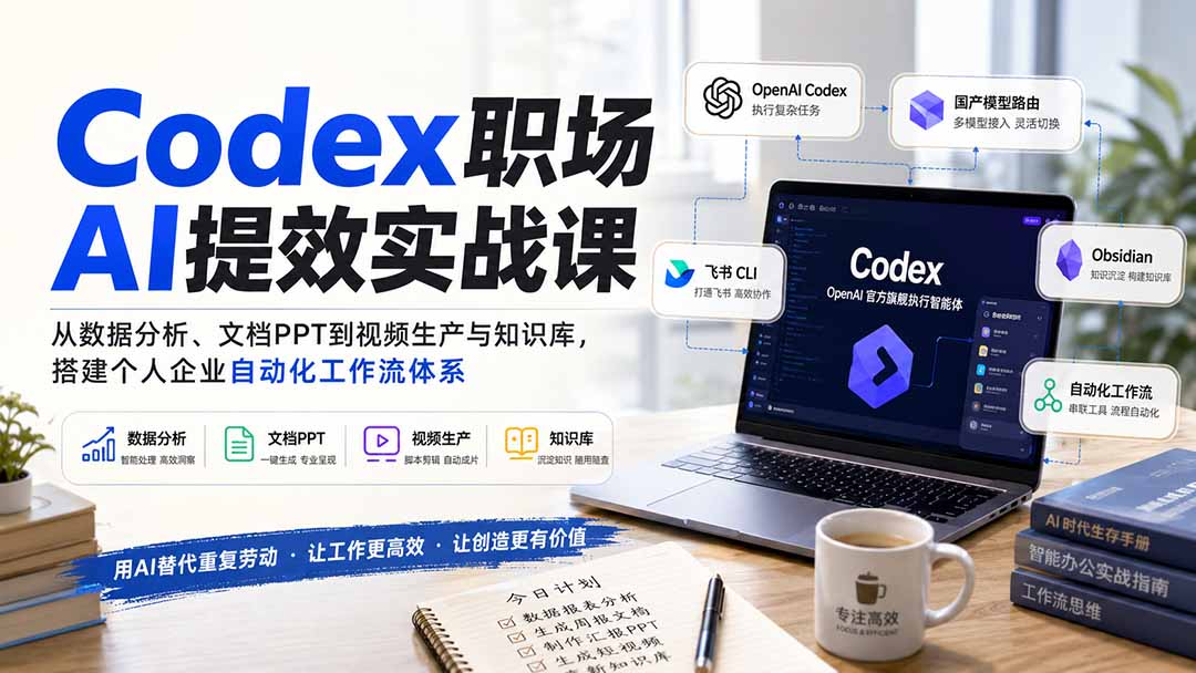 Codex职场AI提效实战课：从数据分析、文档PPT到视频生产与知识库，搭建个人企业自动化工作流体系-问小徐资源库