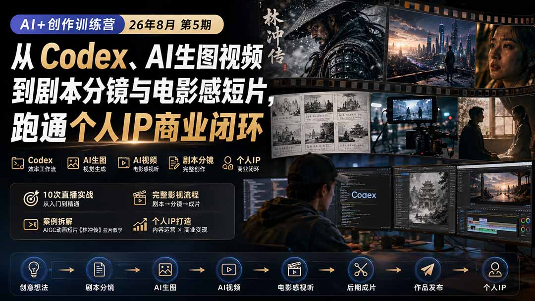 AI+创作训练营26年8月第5期：从Codex、AI生图视频到剧本分镜与电影感短片，跑通个人IP商业闭环-问小徐资源库