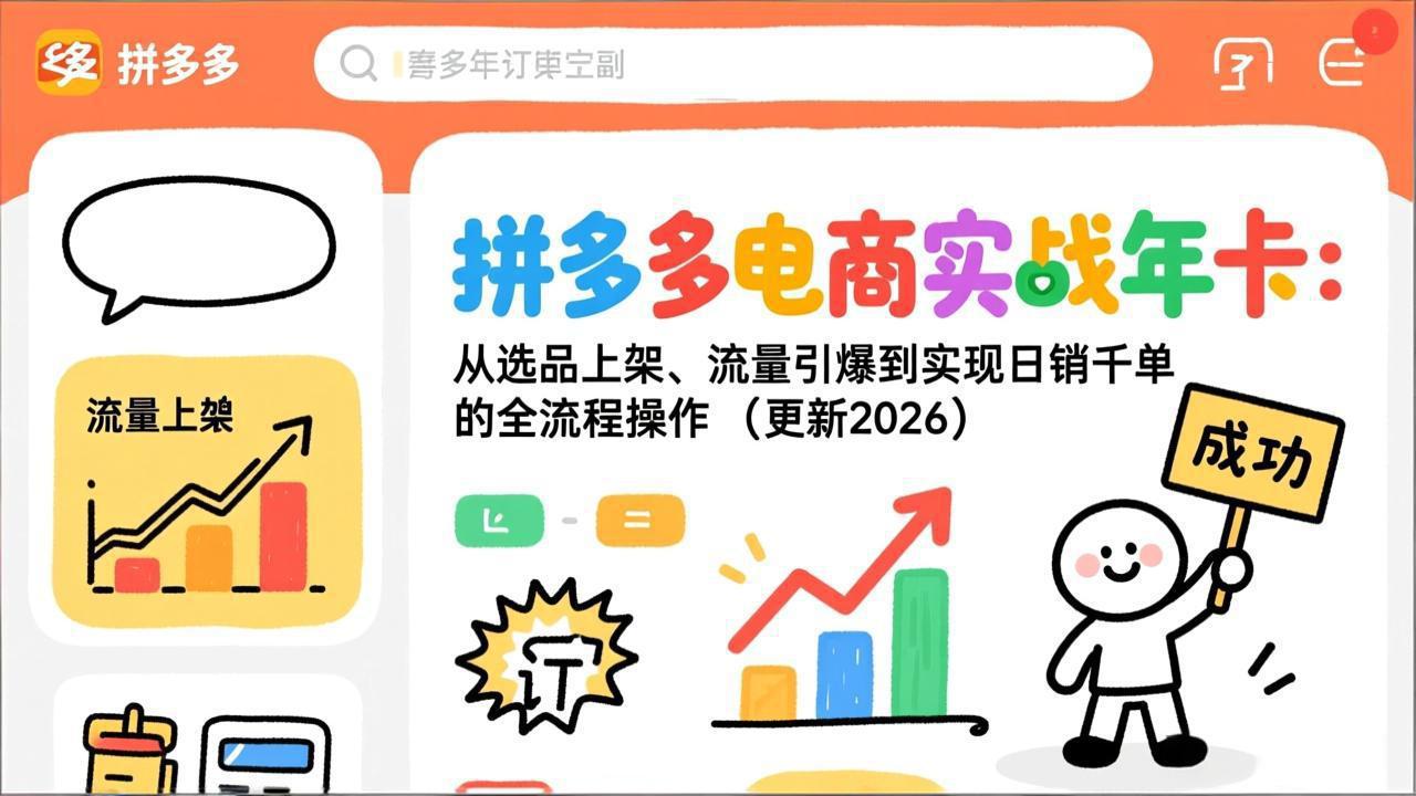 拼多多电商实战年卡：从选品上架、流量引爆到实现日销千单的全流程操作(更新2026年8月-问小徐资源库