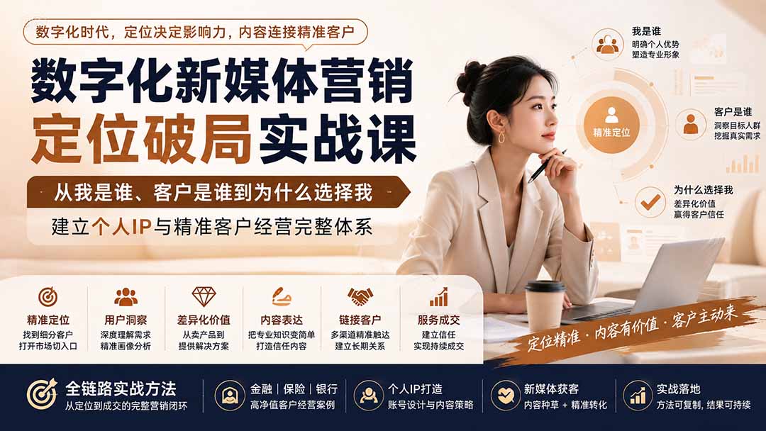 数字化新媒体营销定位破局实战课：从我是谁、客户是谁到为什么选择我，建立个人IP与精准客户经营完整体系-问小徐资源库