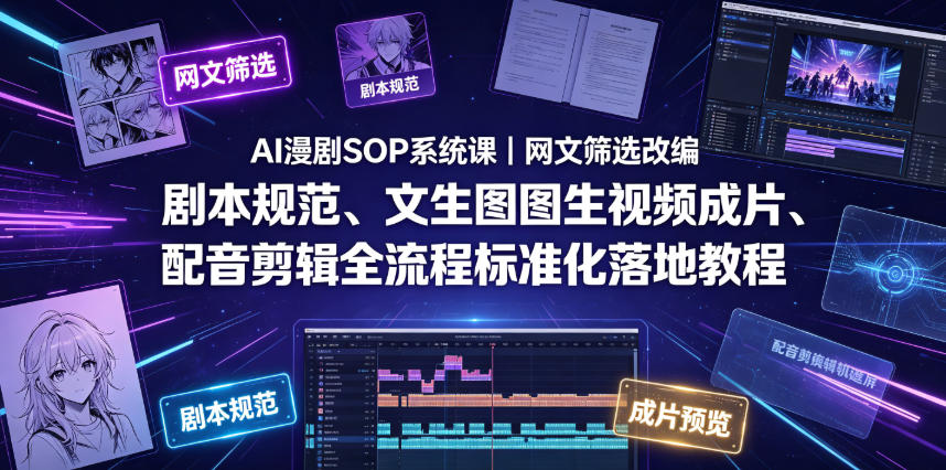 AI漫剧SOP系统课｜网文筛选改编、剧本规范、文生图图生视频成片、配音剪辑全流程标准化落地教程(更新0826)-问小徐资源库