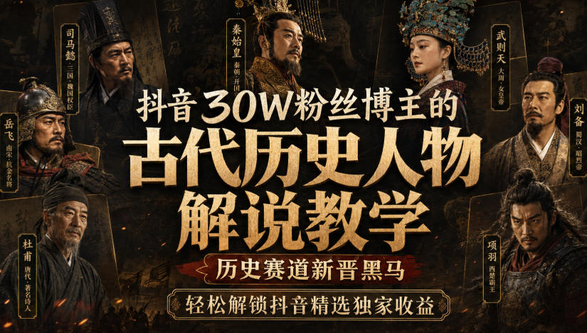 抖音30W粉丝博主的古代历史人物解说教学，历史赛道新晋黑马，轻松解锁抖音精选独家收益-问小徐资源库