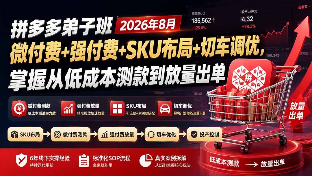 拼多多弟子班2026年8月：微付费+强付费+SKU布局+切车调优，掌握从低成本测款到放量出单-问小徐资源库