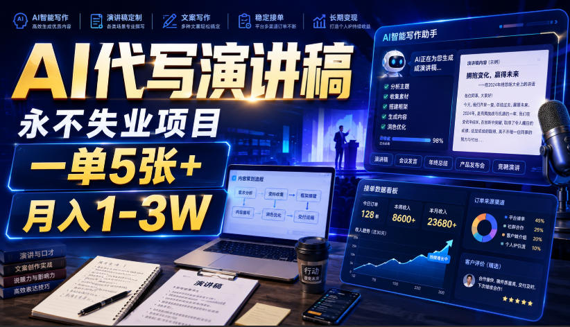AI代写演讲稿,永不失业项目,一单5张+,月入1-3W【揭秘】-问小徐资源库