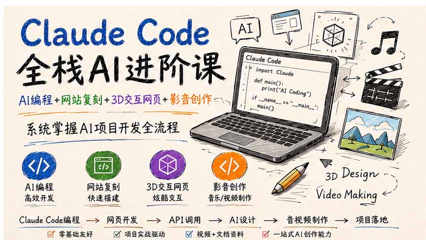Claude Code全栈AI进阶课；AI编程+网站复刻+3D交互网页+影音创作，系统掌握AI项目开发全流程-问小徐资源库